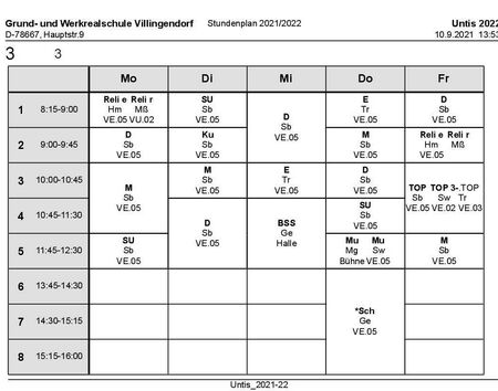 Stundenplan und Materialliste Klasse 3 2021/22