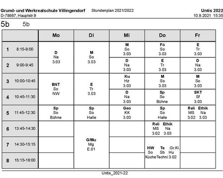 Stundenplan und Materialliste Klasse 5b 2021/22