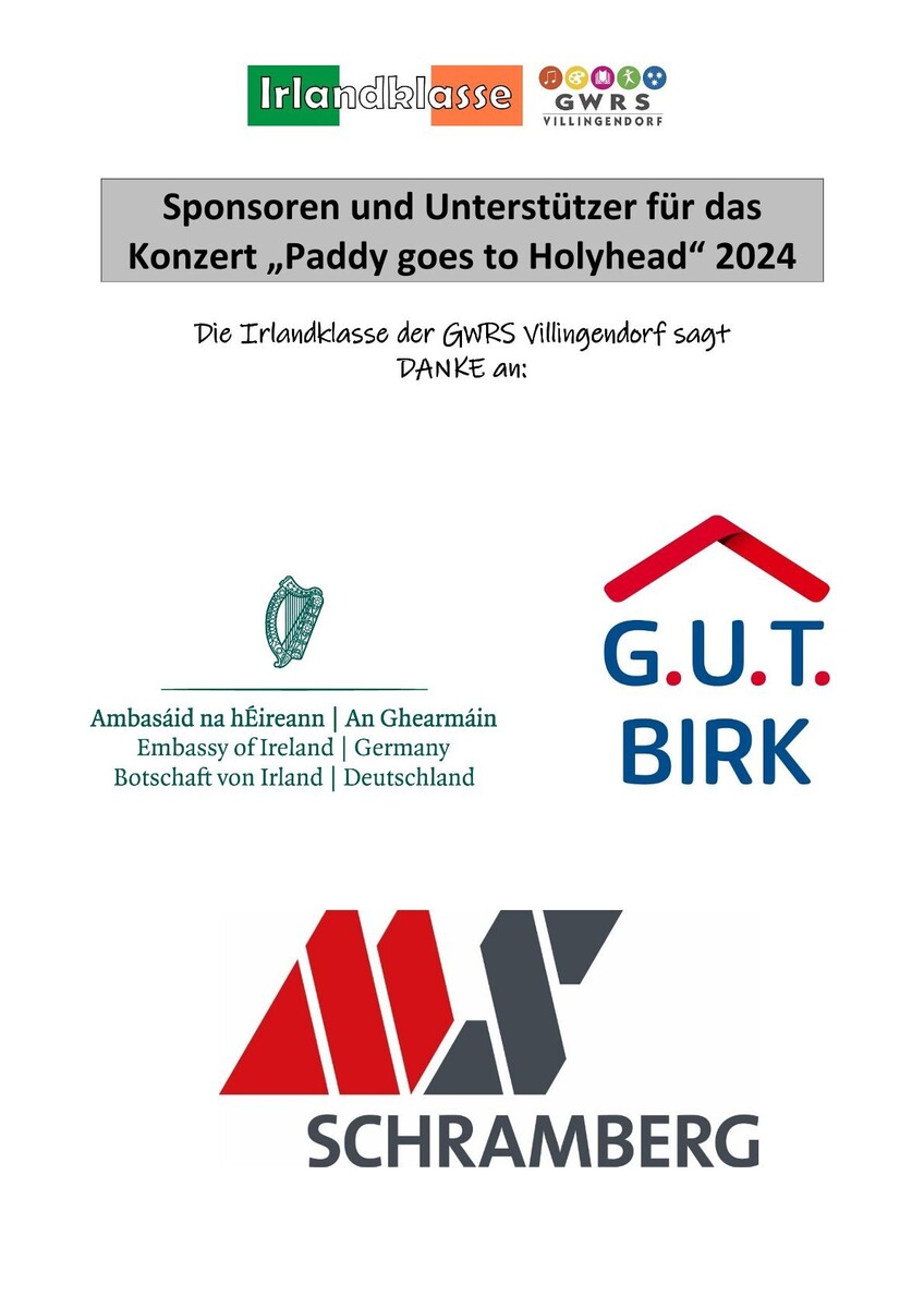 Danke an die Sponsoren für das Konzert der Irlandklasse